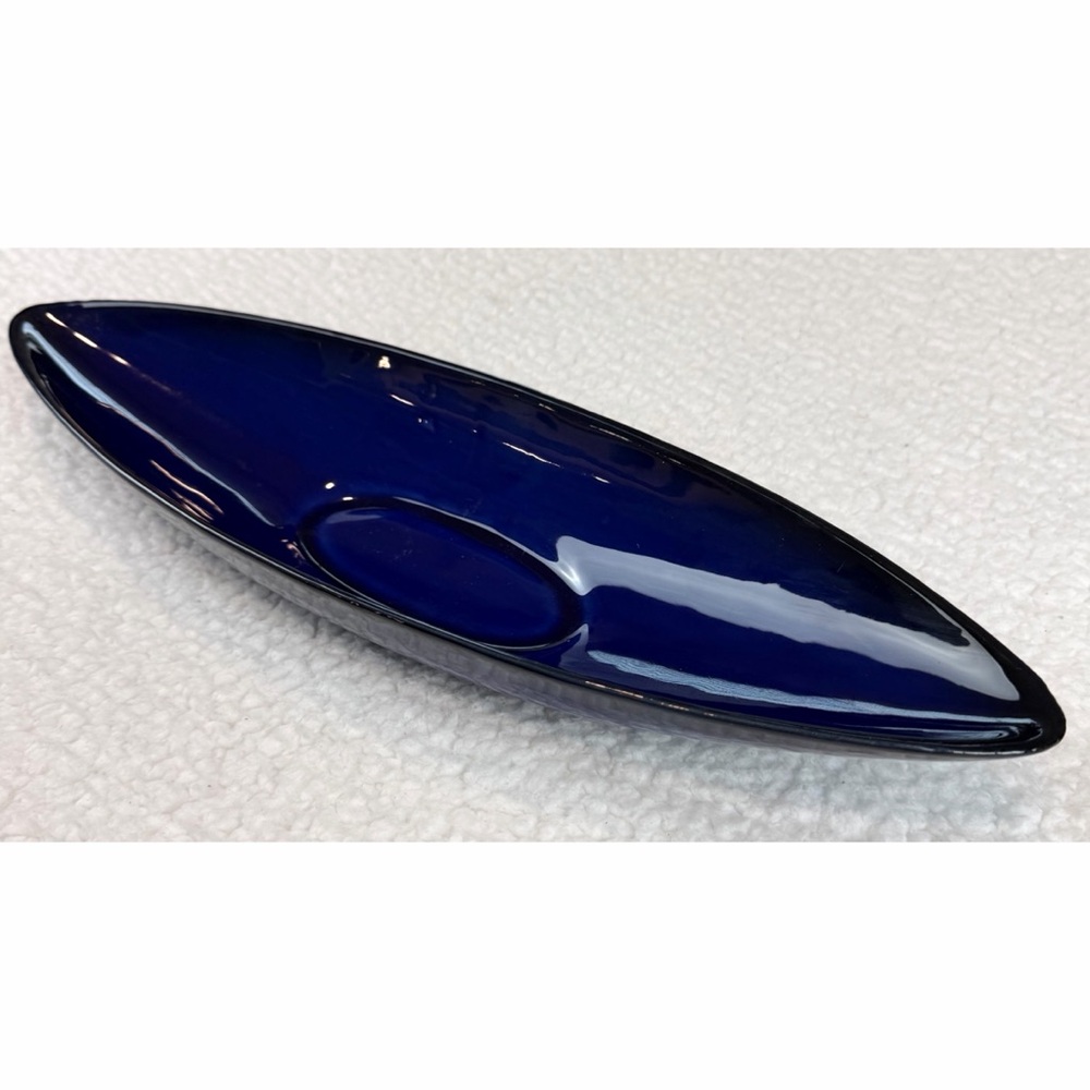 Elegant Cobalt Blue Boat-Shape Decorative Bowl - Picture 4 of 11